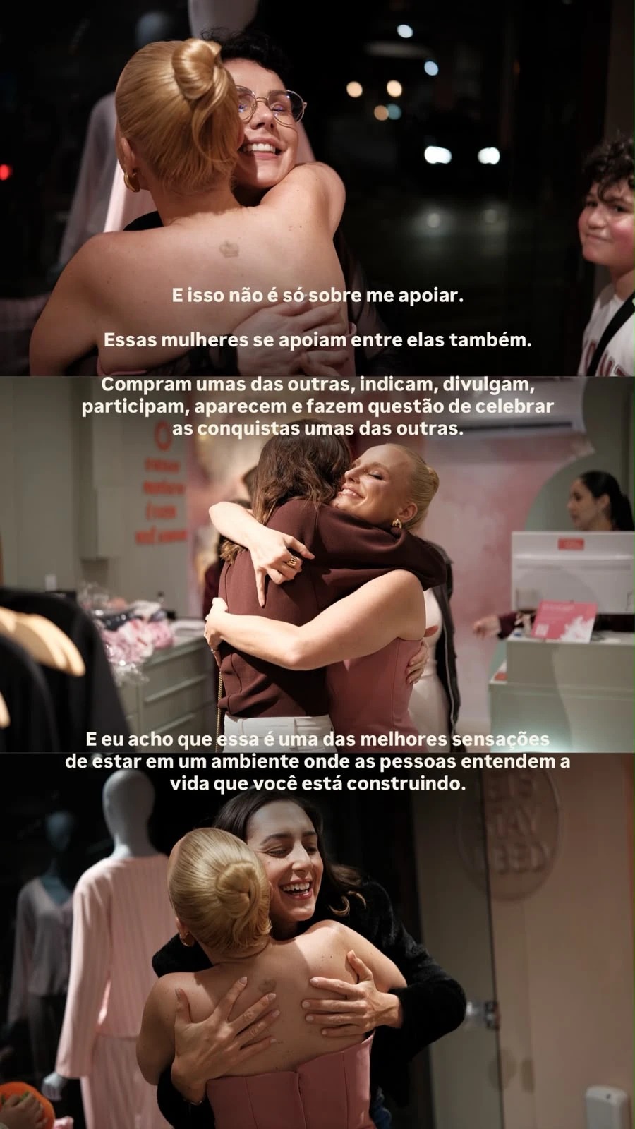 Story da Gabriela Wiggers abraçando uma seguidora: essas mulheres se apoiam entre elas